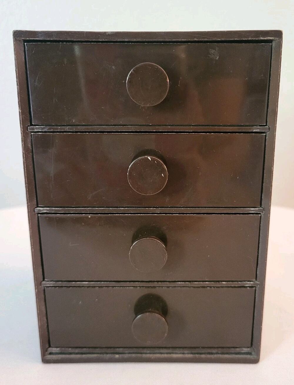 Vtg MCM Brown Plastic Acrylic Small Drawers Desk Jewelry Trinkets IDG 4x5.5x4 in